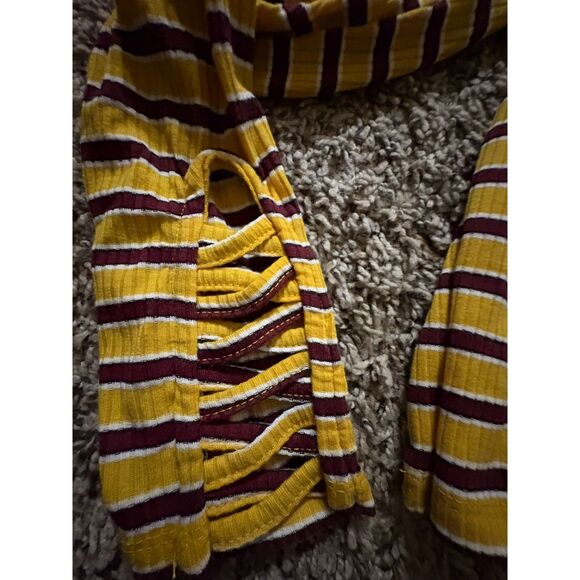 Eye Candy Y2K Vintage Striped Long Sleeve Crop Top Boxy Harry Tattered Sleeve - Picture 5 of 6